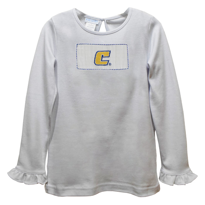 Tennessee Chattanooga Mocs Smocked White Knit Ruffle Long Sleeve Girls Tshirt