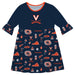 Virginia Cavaliers UVA 3/4 Sleeve Solid Navy Repeat Print Hand Sketched Vive La Fete Impressions Artwork on Skirt