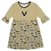 Vanderbilt Commodores 3/4 Sleeve Solid Gold Repeat Print Hand Sketched Vive La Fete Impressions Artwork on Skirt