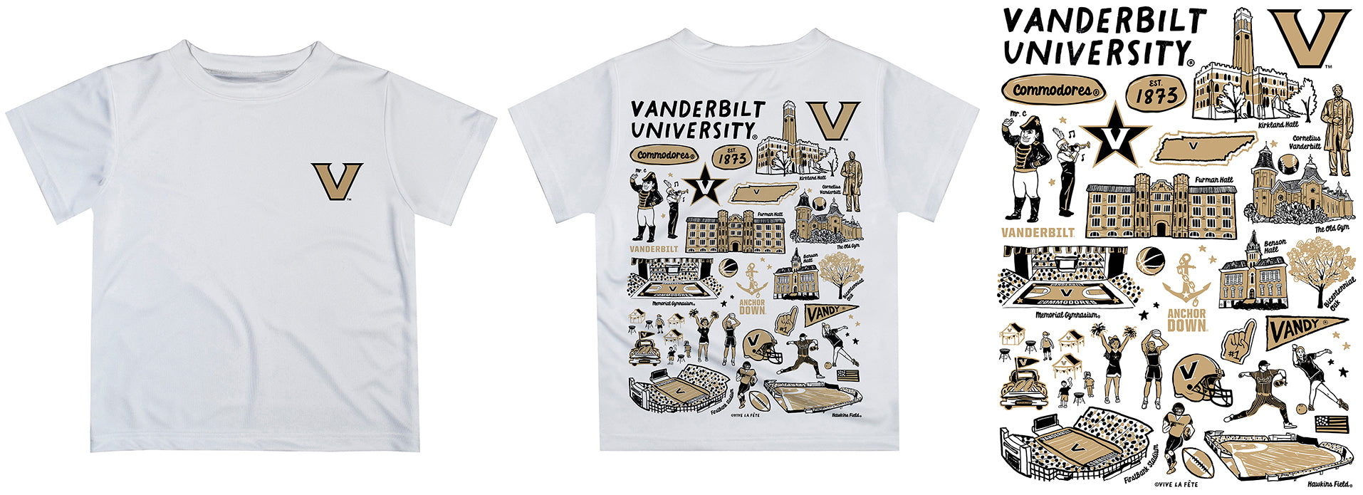 Vanderbilt University Commodores Hand Sketched Vive La Fete Impressions Artwork Boys Gold Short Sleeve Tee Shirt - Vive La Fête - Online Apparel Store