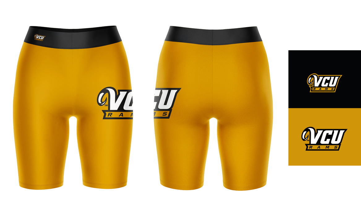 VCU Rams Virginia Commonwealth Vive La Fete Game Day Logo on Thigh and Waistband Gold & Black Women Bike Short 9 Inseam - Vive La Fête - Online Apparel Store