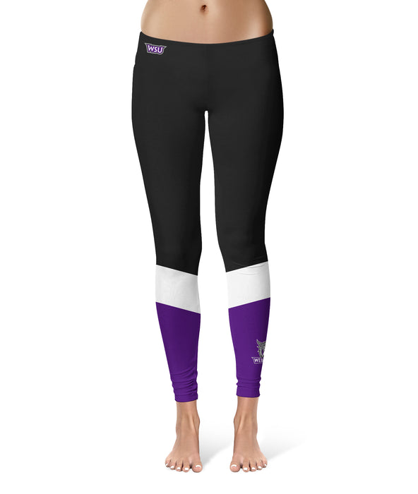 Weber State University Wildcats WSU Vive La Fete Game Day Collegiate Ankle Color Block Women Black Purple Yoga Leggings