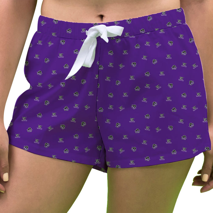 Weber State Wildcats WSU Vive La Fete Game Day All Over Logo Women Purple Lounge Shorts