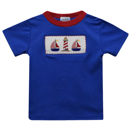 Sailing Smocked Royal Blue Knit Short Sleeve Boys Tee Shirt