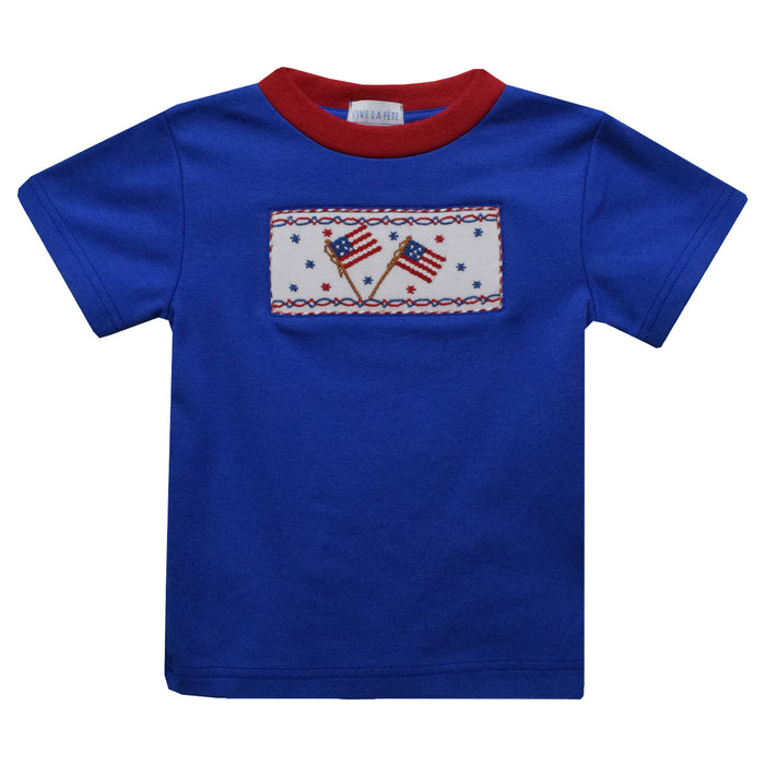 Party 4th July Smocked Royal Knit Short Sleeve Boys Tee Shirt