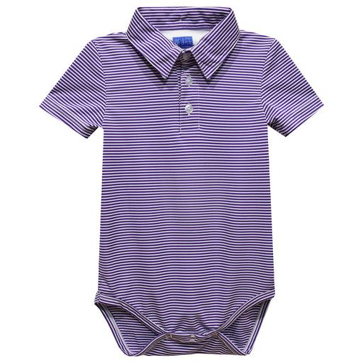 Purple Fly Knit Pencil Stripe Short Polo Onesie