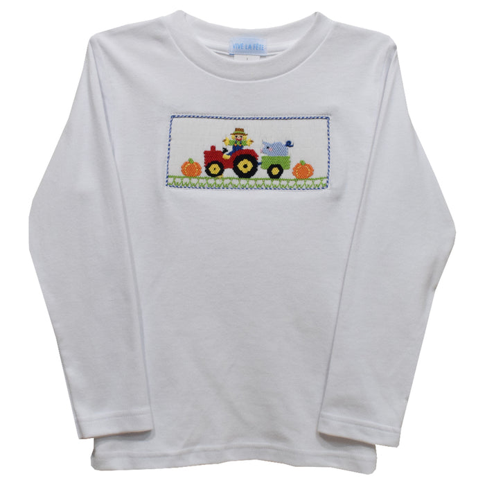 Farm White Knit Long Sleeve Boys Tee Shirt